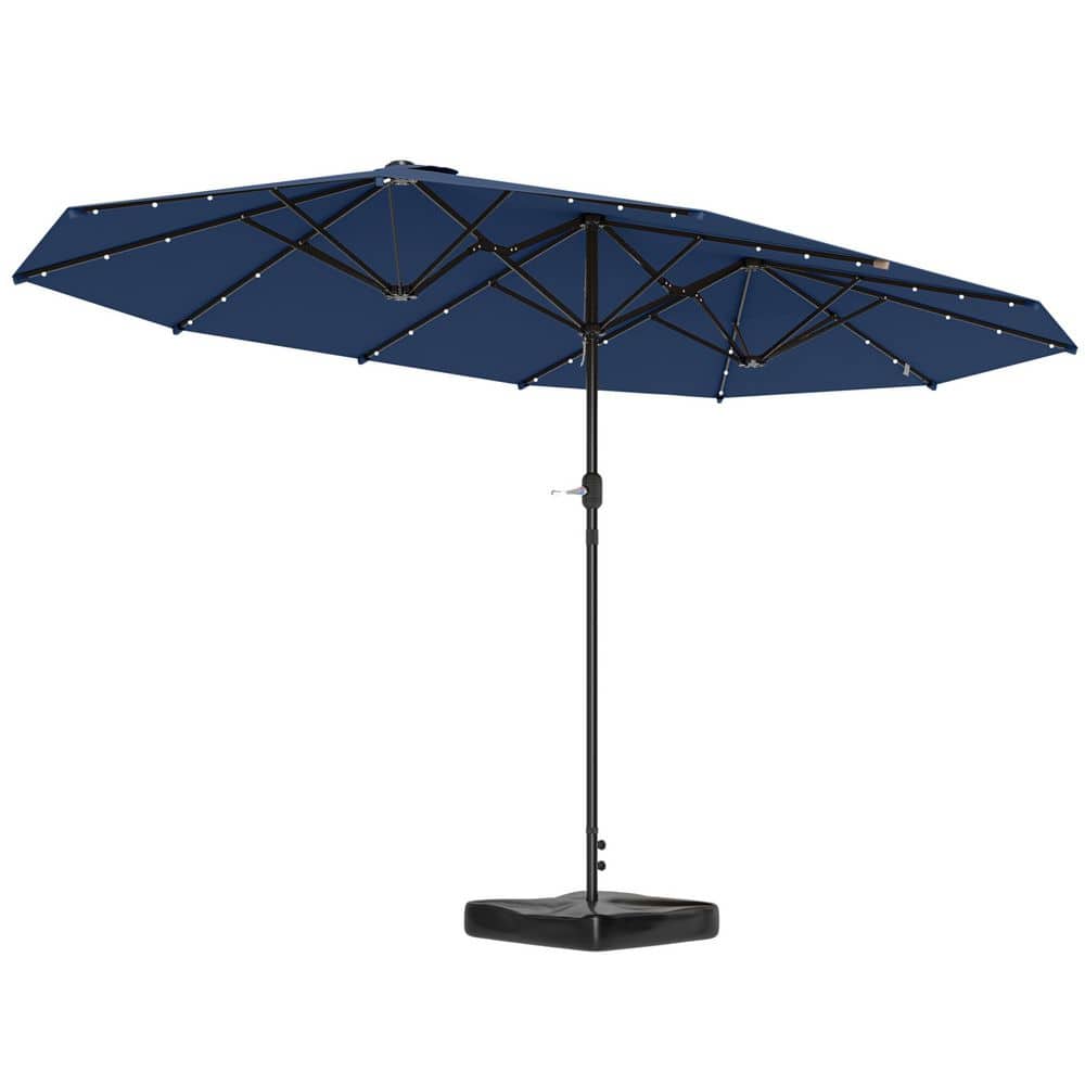 14.4 ft. Double Umbrella, Large Outdoor Patio Umbrella in Blue with Base In