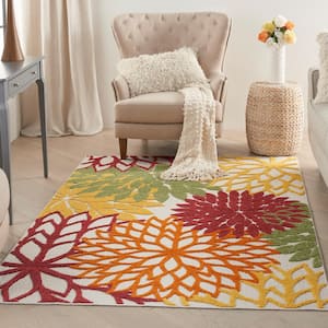 Aloha Red Multi Colored 6 ft. x 9 ft. Floral Contemporary Indoor/Outdoor Patio Area Rug