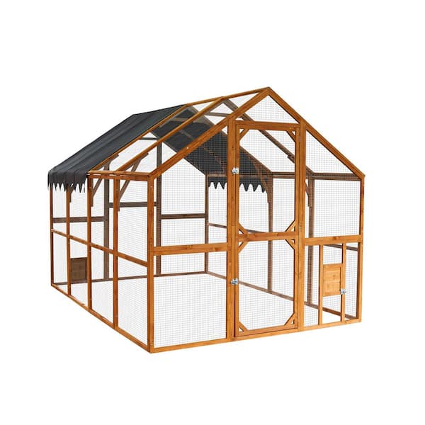 110.5 in. x 74.25 in. x 72.52 in. Outdoor Chicken Coop Metal FenceFarm Poultry Run Hutch Hen House w/ Waterproof Cover