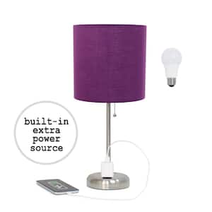 19.5 in. Purple Table Desk Lamp for Bedroom with Charging Outlet and LED Bulb Included