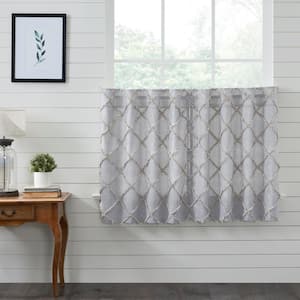 Frayed Lattice 36 in. W x 36 in. L Light Filtering Tier Window Panel in Demin Grey Black Creme Pair