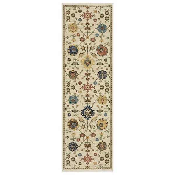 Fleetwood Ivory/Multi-Colored 2 ft. x 8 ft. Persian Floral Polypropylene Fringe Edge Indoor Runner Area Rug