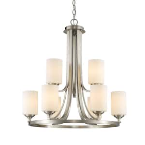 Bordeaux 9-Light Brushed Nickel Indoor Shaded Chandelier with Matte Opal Glass Shade With No Bulb Included