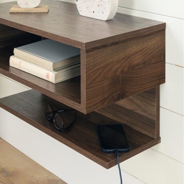 South Shore Sazena Natural Walnut Floating Nightstand (22.25 in. W x 13.25 in. H)