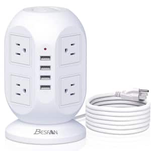 8-Outlet Power Strip Tower Surge Protector with 4 USB Ports Charging Station in White