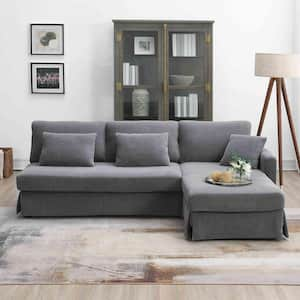 87 in. Square Arm Fabric L-shaped Sofa with Reversible Chaise in. Gray