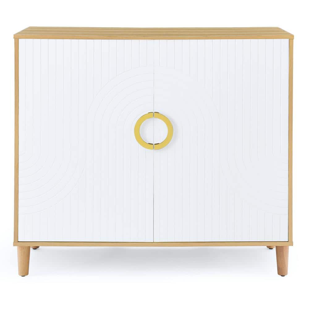 White 35.75 in. H Modern Accent Storage Cabinet 2 Door Sideboard Buffet Cab