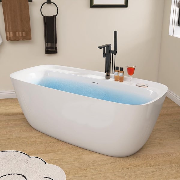 NTQ 67 in. x 30.7 in. Deep Soaking Bathtub Double Ended Freestanding Acrylic Free Standing Tub with Pop-up Drain in White