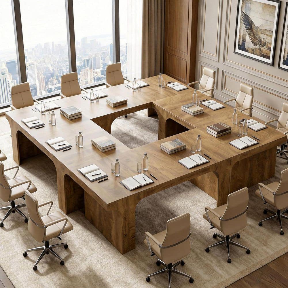 Moronia 70.9 in. Brown Conference Table, Rectangular Wood Computer Desk with Stable Sled Legs for Meeting Room, 4PC