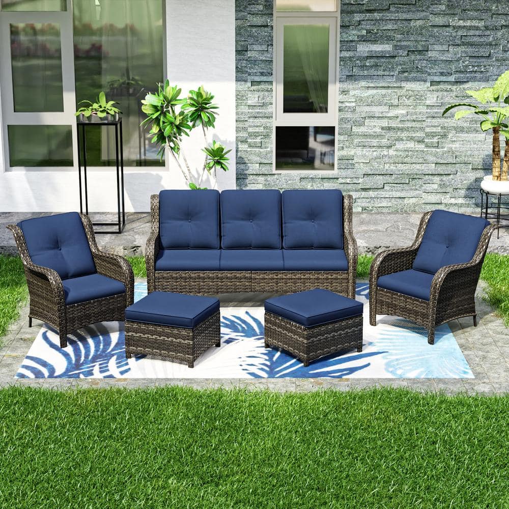 JOYSIDE 5-Piece Wicker Outdoor Patio Seating Conversation