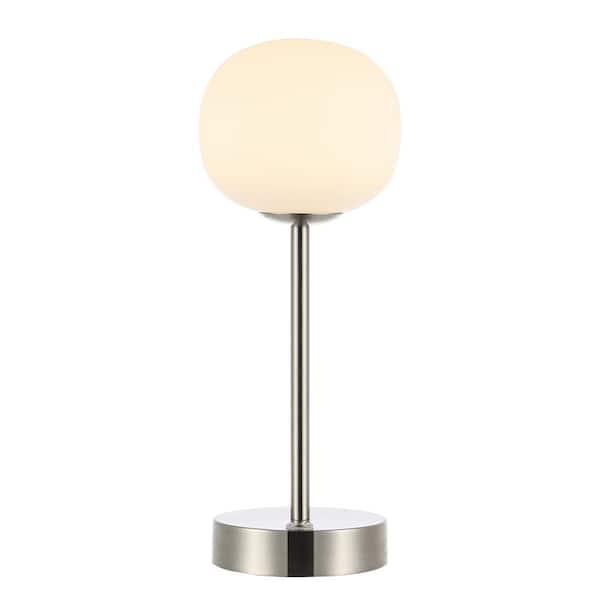 Natalia 12.25 in. Nickel/White Modern Minimalist Iron Rechargeable Integrated LED Table Lamp