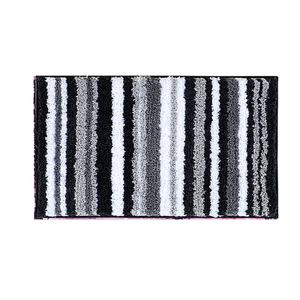 Graphite Gray and White Striped Polyester Bath Rug Set