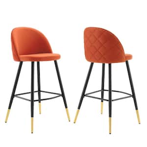 Cordial 40.5 in. Orange Low Back Metal Frame Cushioned Bar Stool with Velvet Seat (Set of 2)