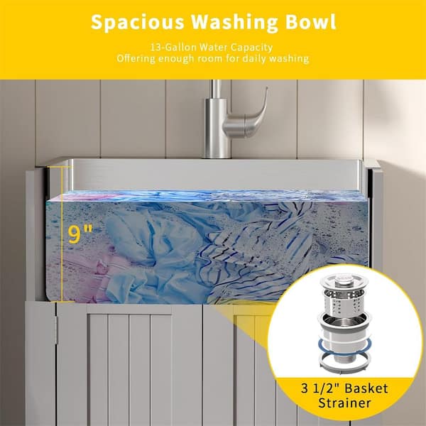 Karl home 24 in. D Drop-In Laundry/Utility Sink in White with Cabinet and Pull-Out Sprayer Faucet