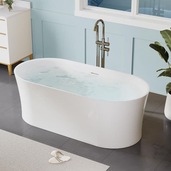 67 in. L x 31/12 in. W Pure Acrylic Soaking Bathtub with Center Drain in Glossy White, Pop-up Drain