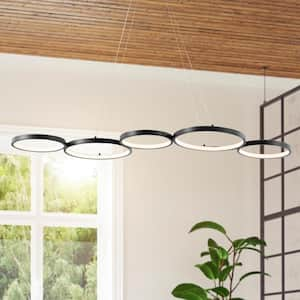 Roman 40.75 in. Black 5-Light Bohemian Coastal Iron Linear Integrated LED Pendant