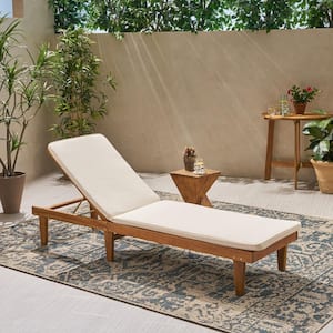 Nadine Teak Brown 1-Piece Wood Outdoor Chaise Lounge with Cream Cushions