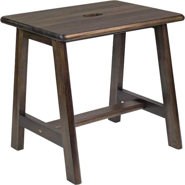 Outdoor Rectangular Wood Bench (16.7 in. D x 13 in. W ​​x 17.7 in. H)-Small Bench Walnut Color