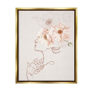 Simple Pink Botanical Pattern Bouquet Person Outline by Ros Ruseva Floater Frame Nature Wall Art Print 31 in. x 25 in.