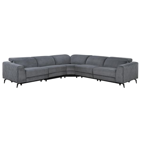 Steve Silver Assisi 159 in. 5-Piece Grey Polyester Sectional Sofa with Recline