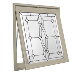 27.25 in. x 27.25 in. Decorative Glass Series Spring Flower Nickel Caming Tan Awning Vinyl Window