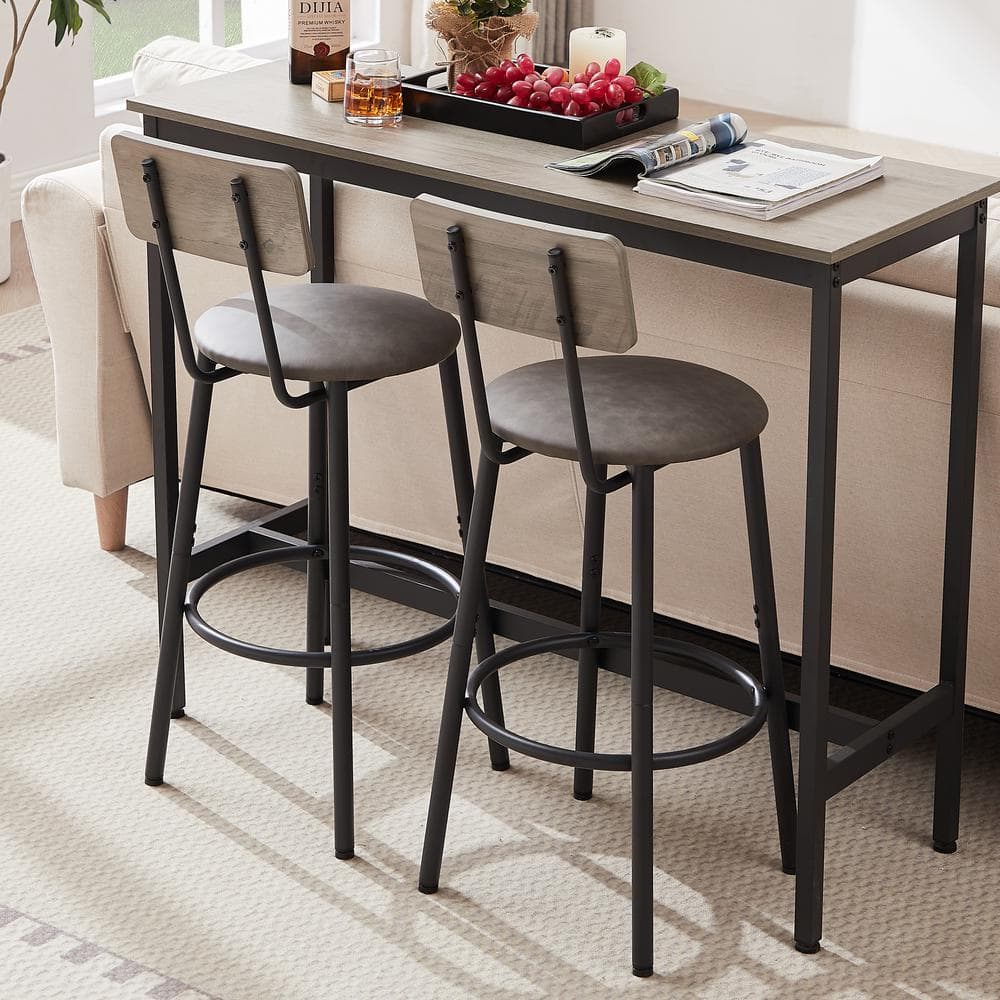 3-Piece Metal Rectangle Outdoor Serving Bar Set with 2 Bar Stools PU Soft S