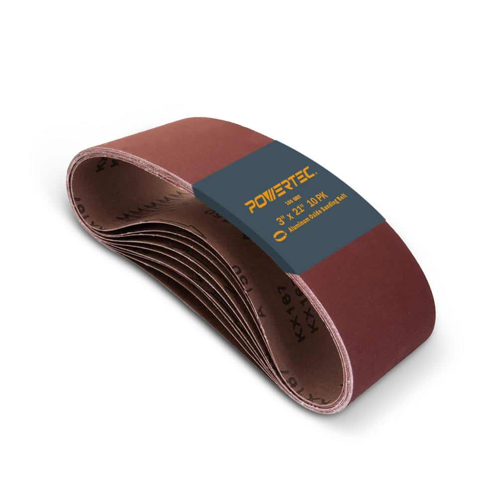 POWERTEC 3 in. x 21 in. 180-Grit Aluminum Oxide Sanding Belt (10