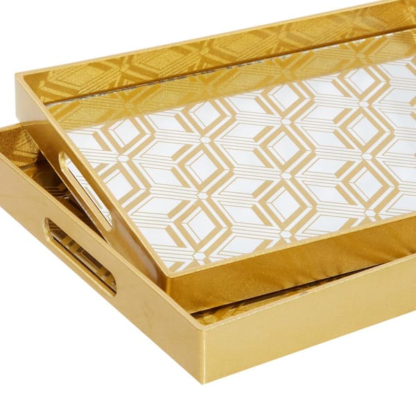 CosmoLiving by Cosmopolitan Gold Plastic Mirrored Geometric Decorative Tray  (Set of 2) 62697 - The Home Depot