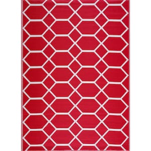 Miami Red White 4 ft. x 6 ft. Reversible Recycled Plastic Indoor/Outdoor Area Rug