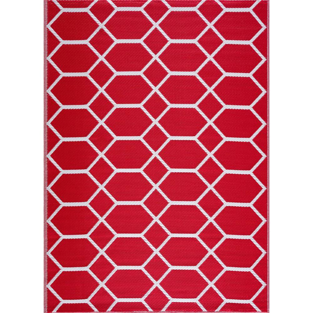 Miami Red White 8 ft. x 10 ft. Reversible Recycled Plastic Indoor