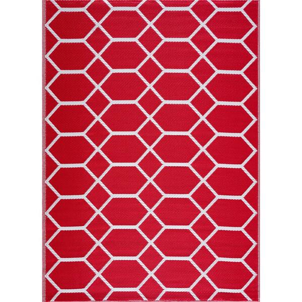 Miami Red White 6 ft. x 9 ft. Reversible Recycled Plastic Indoor/Outdoor Area Rug