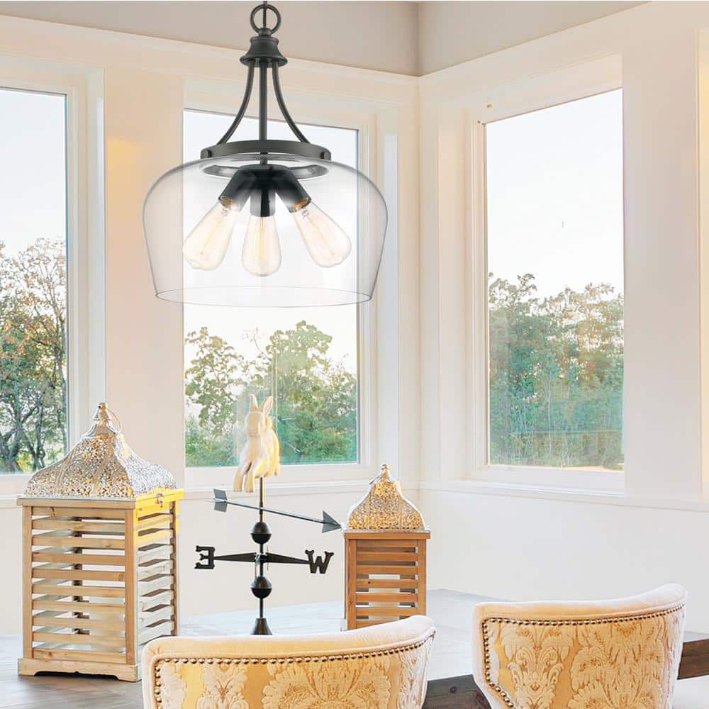 English Bronze Glass Transitional Pendant Light