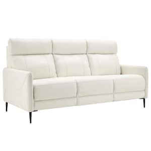 Huxley 77.5 in. Wide Square Arm Upholstered Leather Straight Sofa in White