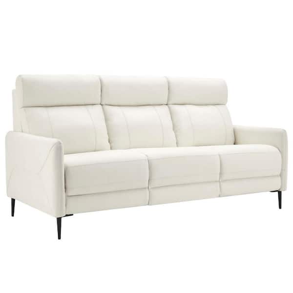 MODWAY Huxley 77.5 in. Wide Square Arm Upholstered Leather Straight Sofa in White
