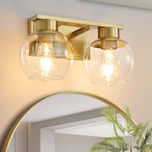 13.7 in. 2-Light Gold Bathroom Vanity Light with Clear Glass Shades, Bulbs not Included