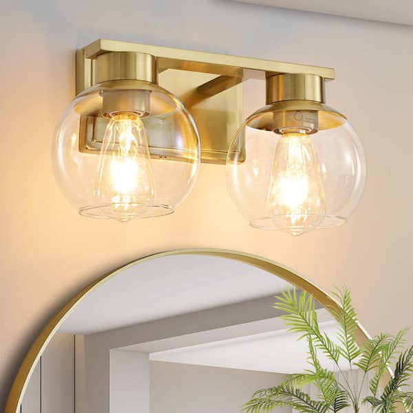 Deyidn 13.7 in. 2-Light Gold Bathroom Vanity Light with Clear Glass Shades, Bulbs not Included