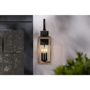 Havenridge 23.2 in. 3-Light Gray Wood Hardwired Outdoor Wall Lantern Sconce with Clear Glass (1-Pack)