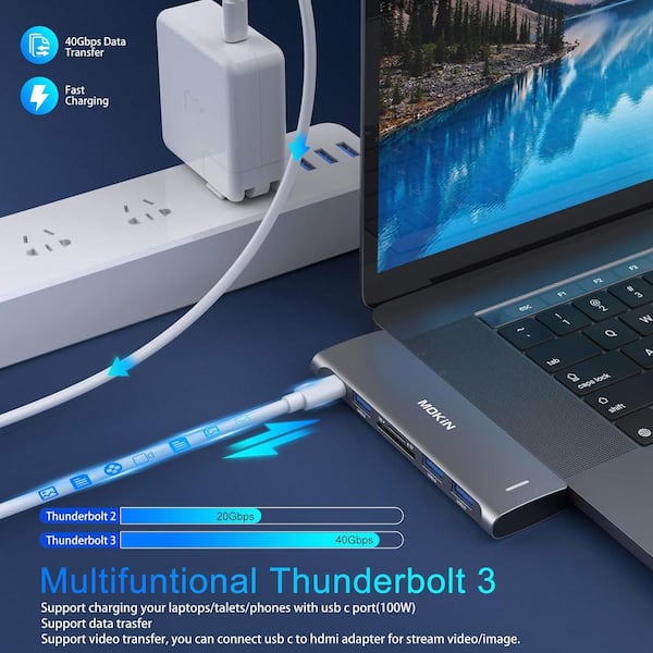 USB C Hub 8 in 1 for MacBook Pro-Air Dual Type C Adapter with Thunderbolt 3, Converters, Accessories