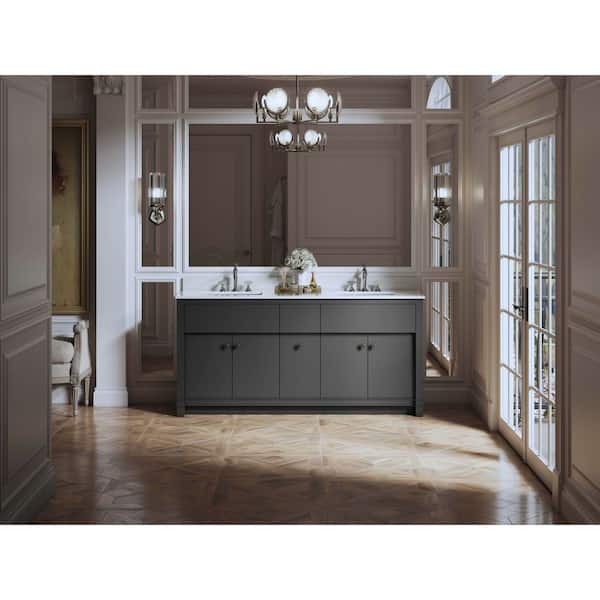 Alouette 72 in. Ferrous Grey Bath Vanity Cabinet with Sinks and Quartz Top