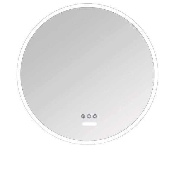 taholi 1.5 in. W x 26 in. H Round Acrylic Framed Wall Bathroom Vanity Mirror in Silver with Switch Touch