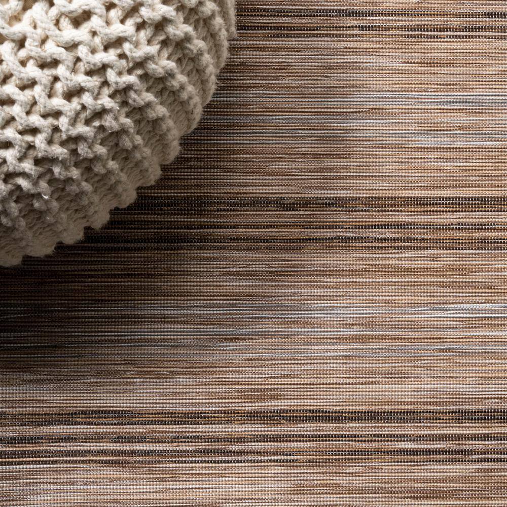 Mid-Century Jute-Brown Stripe Flat-Weave 5'x8' Synthetic Rug