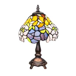 Duffer and Kimberly 14 in. Mahogany Bronze Victorian Mini Table Lamp with Multicolored Stained Glass Shade