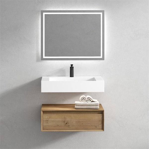 BV Better Vanity Alysa 30 in. W. x 20 in. D x 23 in. H Single Sink Floating Bath Vanity in White Oak with White Acrylic Top