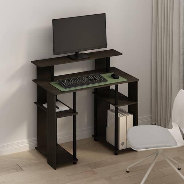 Tomi 35.63 in. Rectangular Walnut Wood Desk with Hutch