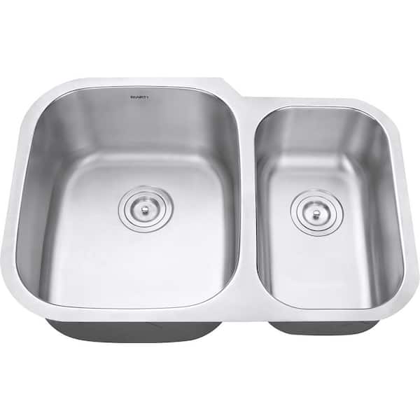 Ruvati Parmi 29 in. Undermount 60/40 Double Bowl 16-Gauge Stainless Steel Kitchen Sink with Gently Rounded Corners