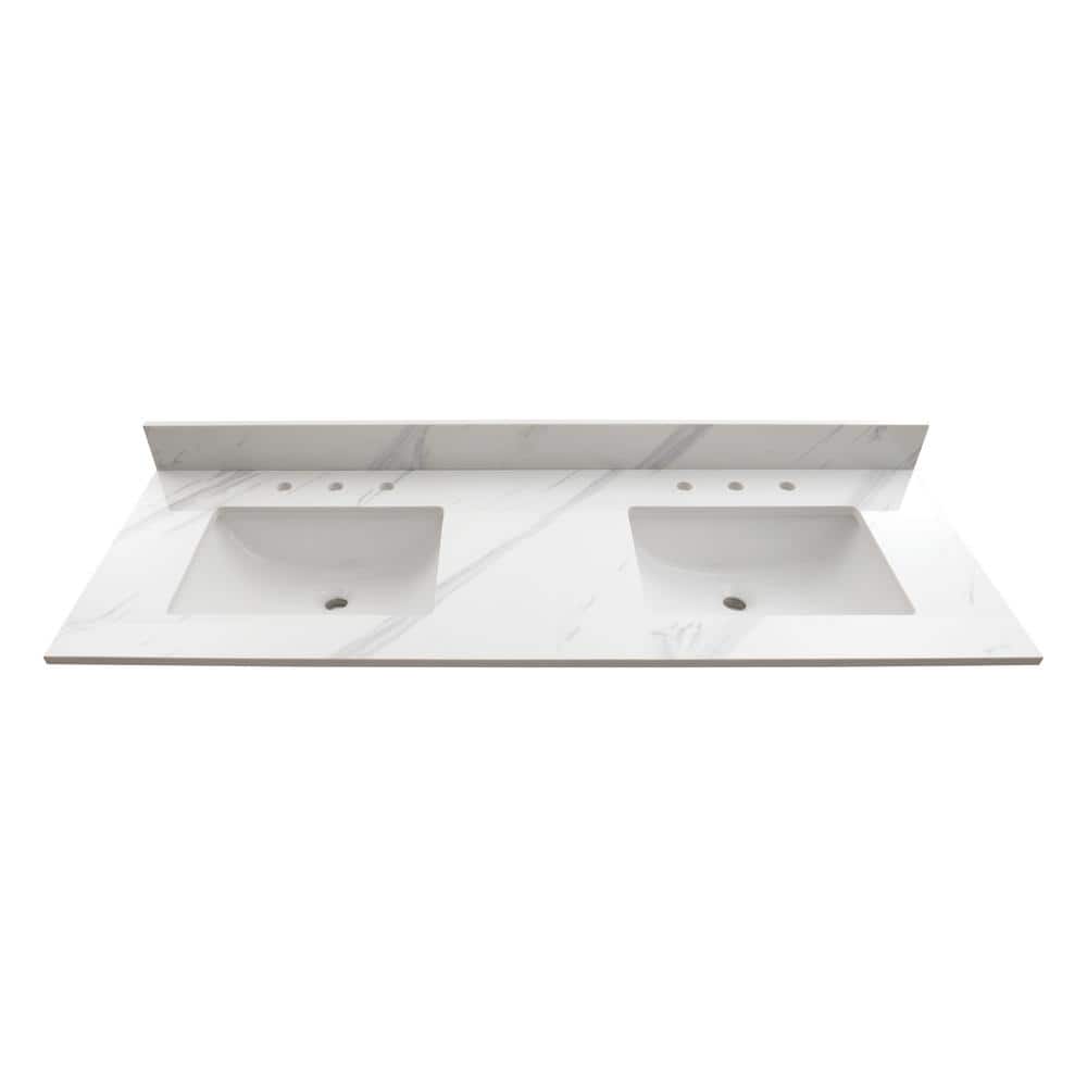 Calacatta White Marble Double Sink Vanity Top with Backsplash