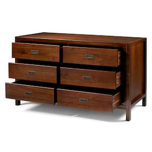 57-in. Classic Solid Wood 6-Drawer Dresser - Walnut