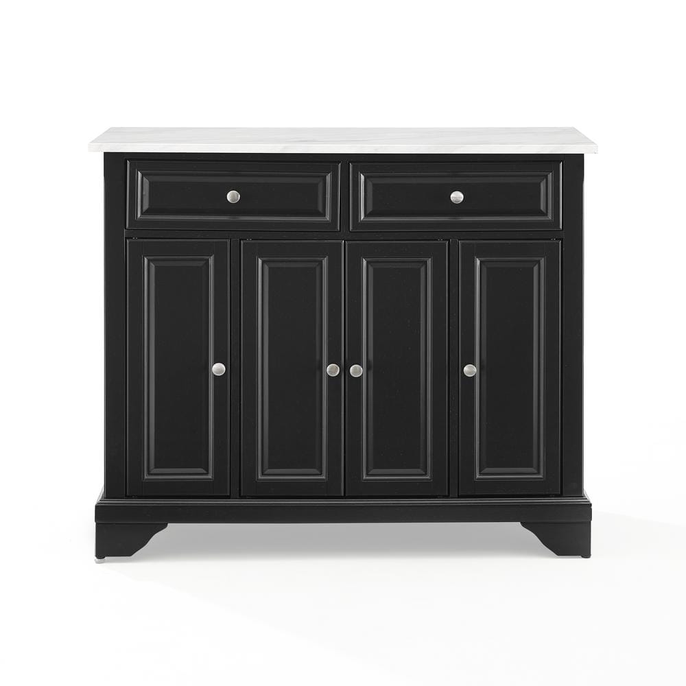 Avery Distressed Black Kitchen Island with Faux-Marble Top
