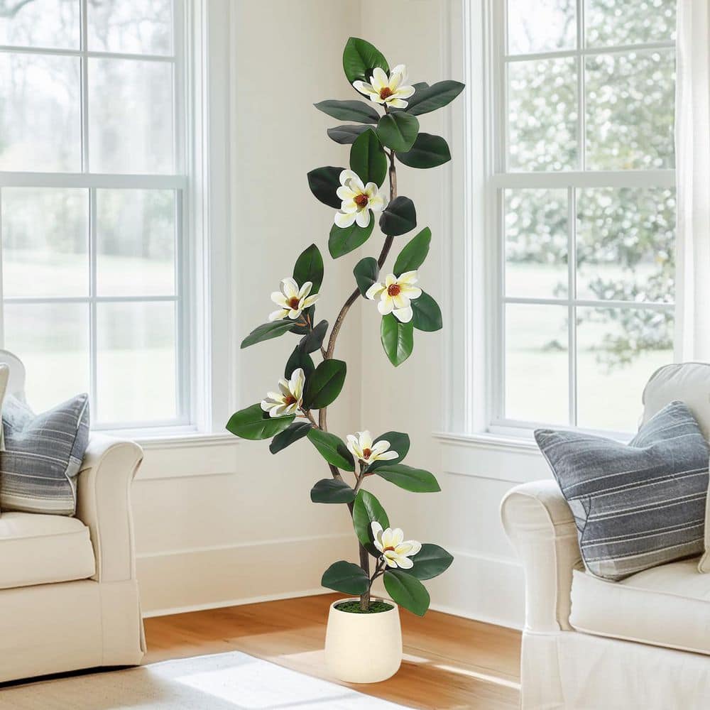 6FT Artificial Magnolia Tree in White Planter Pot, Faux Plants Indoor Artificial Plants with 7-Pieces Magnolia Flowers price history on PriceWatchPro