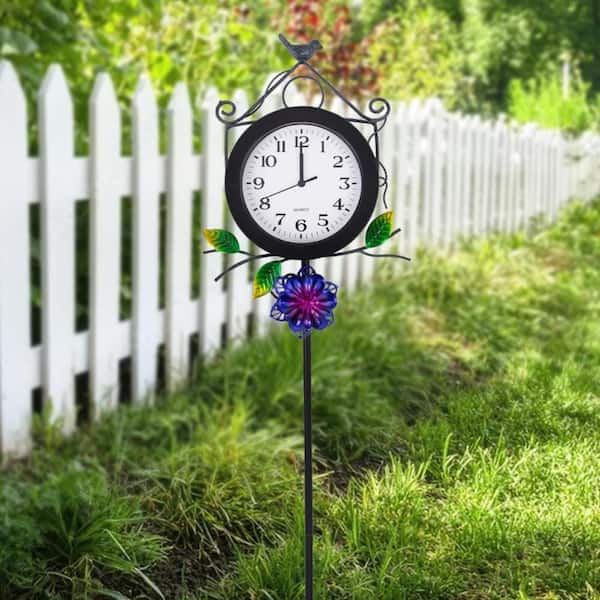10 in Outdoor Wall Clock with Garden Stake, Silent Waterproof